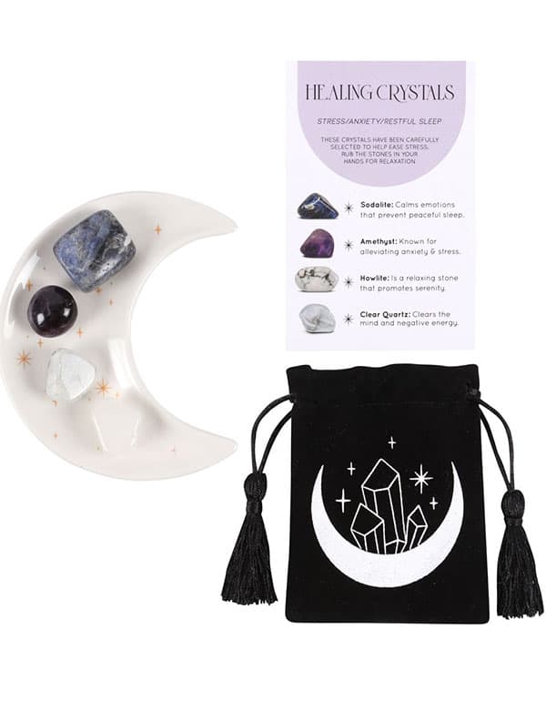 Stress Healing Crystal Set With Moon Trinket Dish