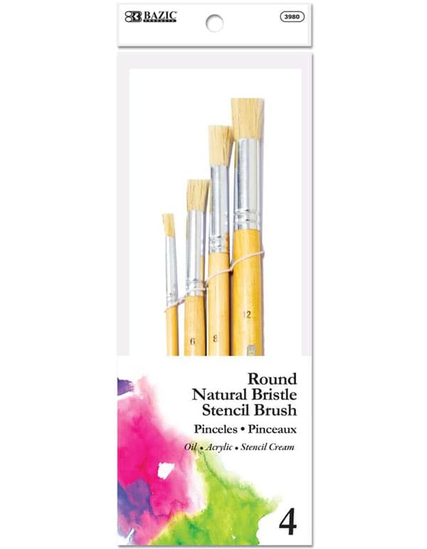 Bazic Round Natural Bristle Paint Stencil Brush 4/Pack