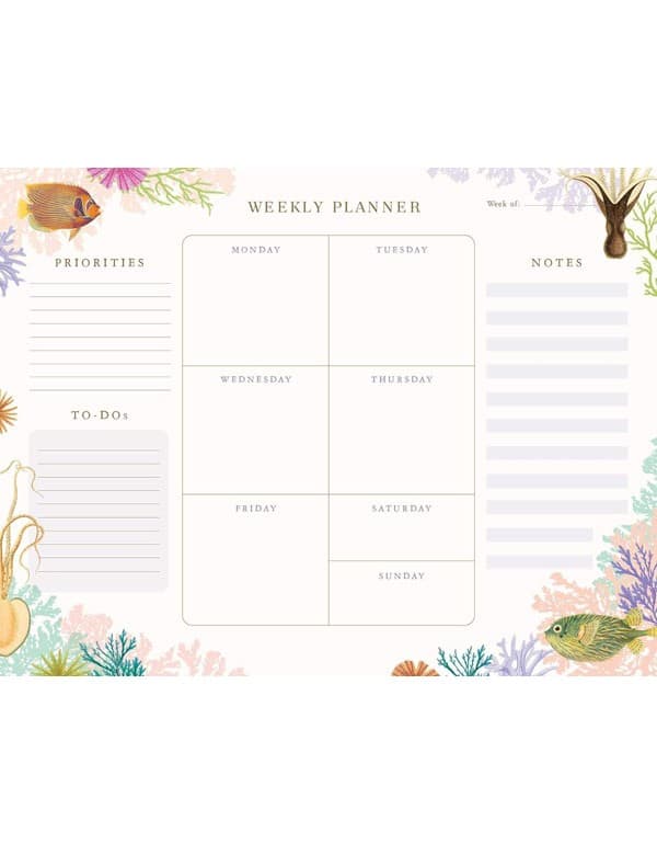 Art of Nature: Under the Sea Weekly Planner Notepad