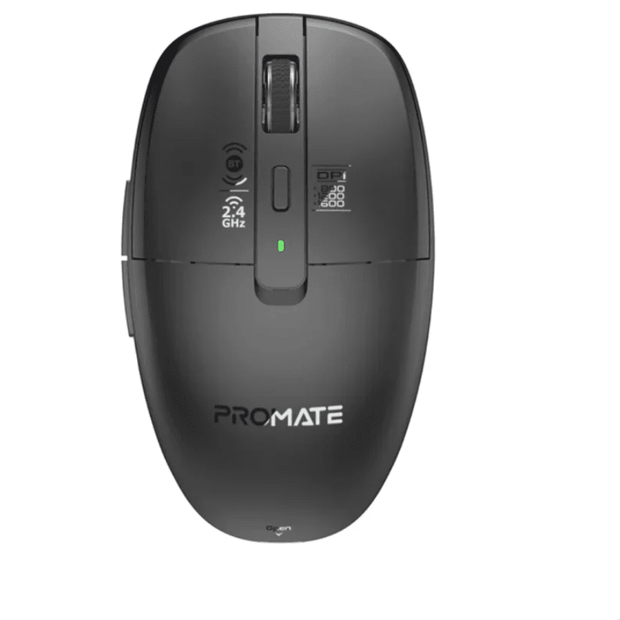 Promate Flixi Triple-Mode Wireless Mouse - Bluetooth 5.1, Dual 2.4GHz (USB-A & USB-C), Silent Clicks, and 7-Color LED