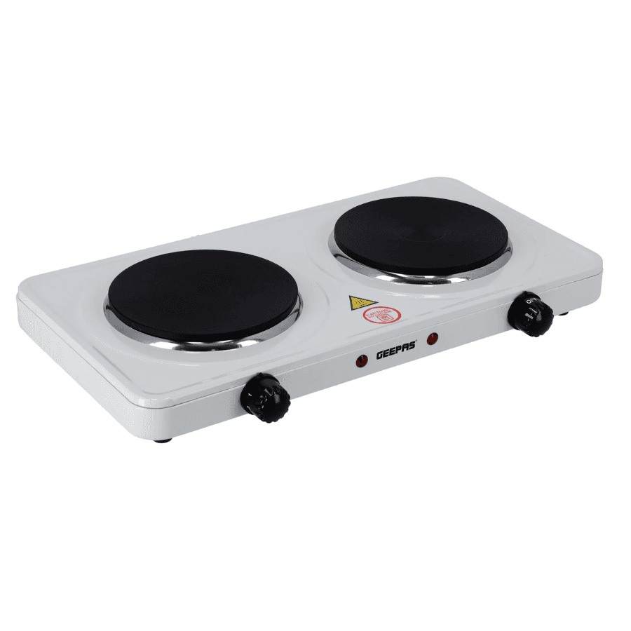 Geepas GHP32014 Double Electric Hot Plate 2000W - Independent Thermostats, Overheat Protection, and Durable Portable Design