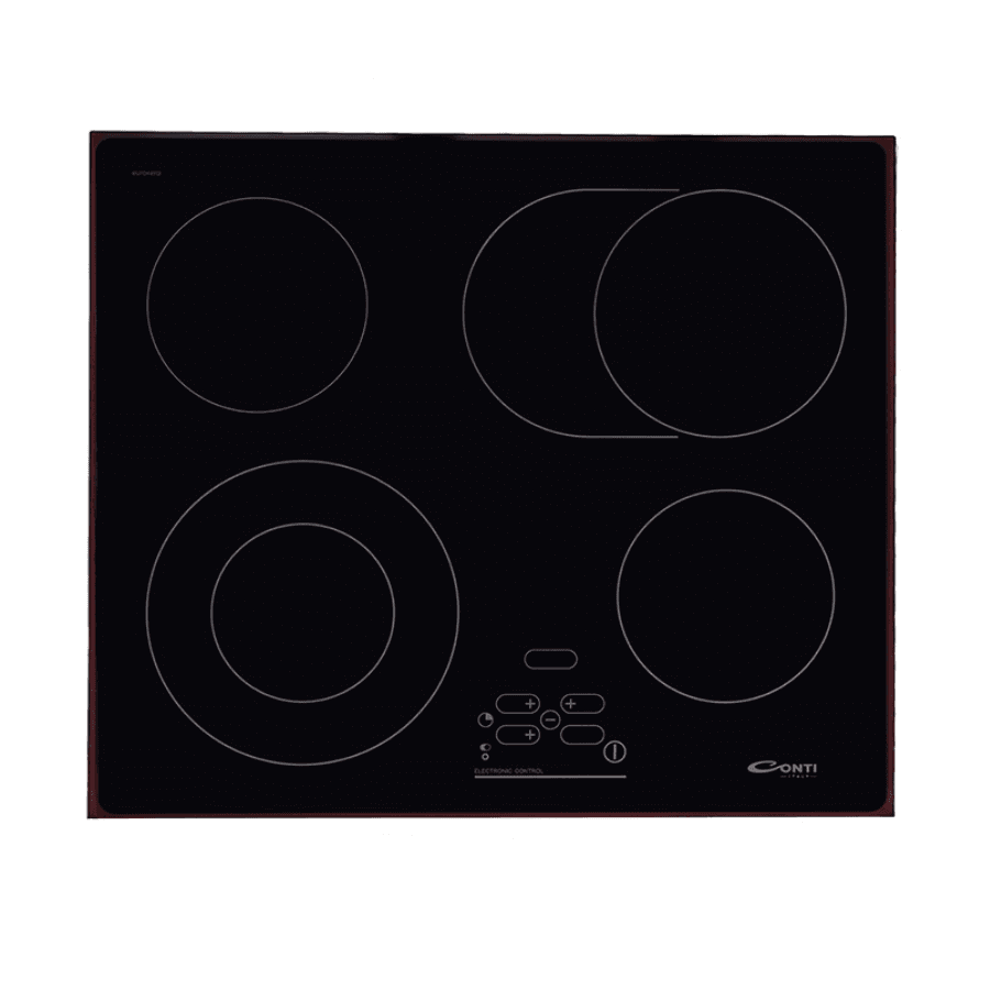 Conti HET-64014-BK Built-In 60cm Electric Hob with 4 Solid Hotplates & Side Control Knobs - Black