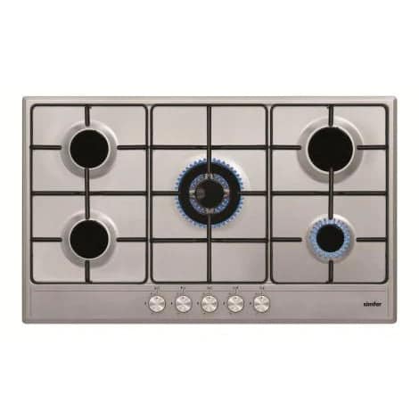 Simfer 90cm Built-in Gas Hob with 5 Burners, High-Efficiency Side Wok Burner & Cast Iron Pan Supports - Inox (H9511 VGRM)