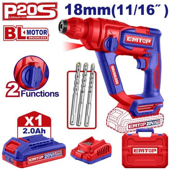 EMTOP Cordless Rotary Hammer ELRH201881 – 20V