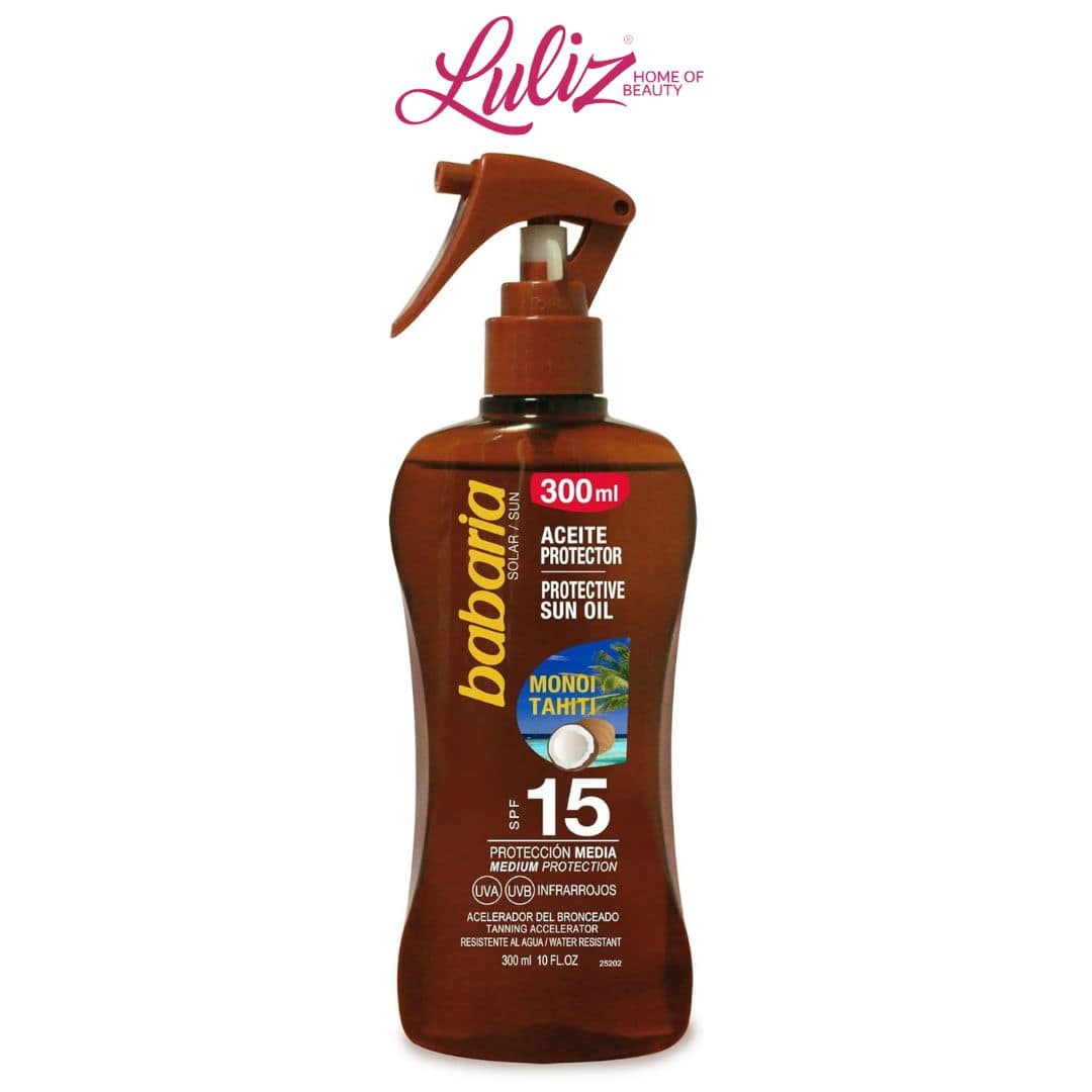 BABARIA - Protective Sun Oil with Tahitian Monoi Oil, Tanning Accelerator SPF 15