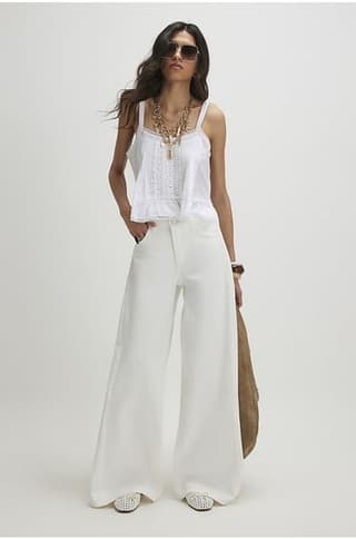 White Pleat Wide Leg Jeans