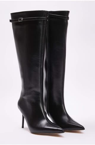 Black belt detailed thin heeled women's boots