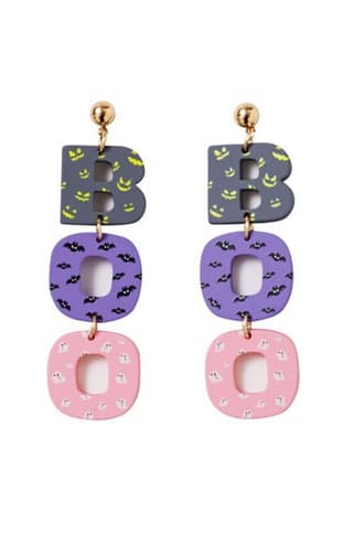 BOO Halloween Vibe Acrylic Earrings in Pink