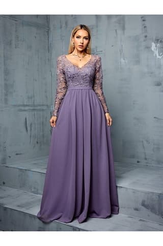 Leely Women's Elegant V Neck Long Sleeve A-Line Dress
