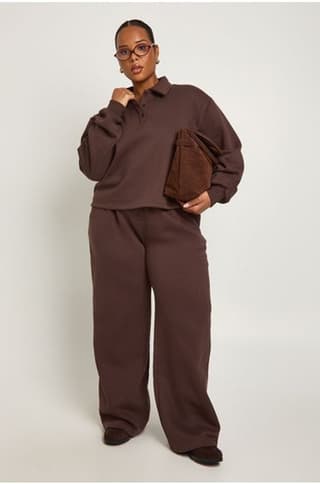 Plus Button Down Collared Sweatshirt - chocolate