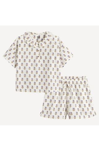 Cotton Short Pyjamas with Indian Flowers Print