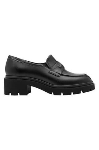 Block Heel Leather Loafers
