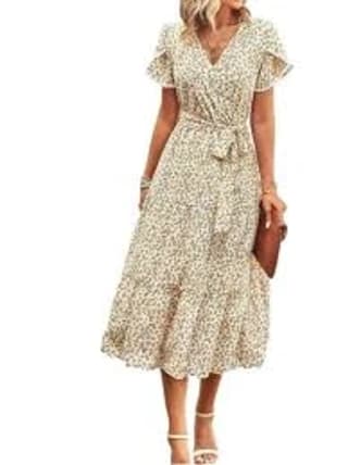 Women's Floral Wrap Midi Dress