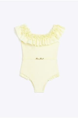 Girls Yellow 3d Flowers Swimsuit