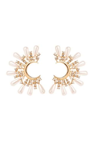 Gilded Crescent Pearl-Detailed Stud Earrings