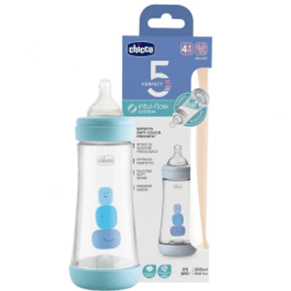 Chicco Perfect5 Blue Silicone Baby Bottle Slow Flow 4M+ 300ml