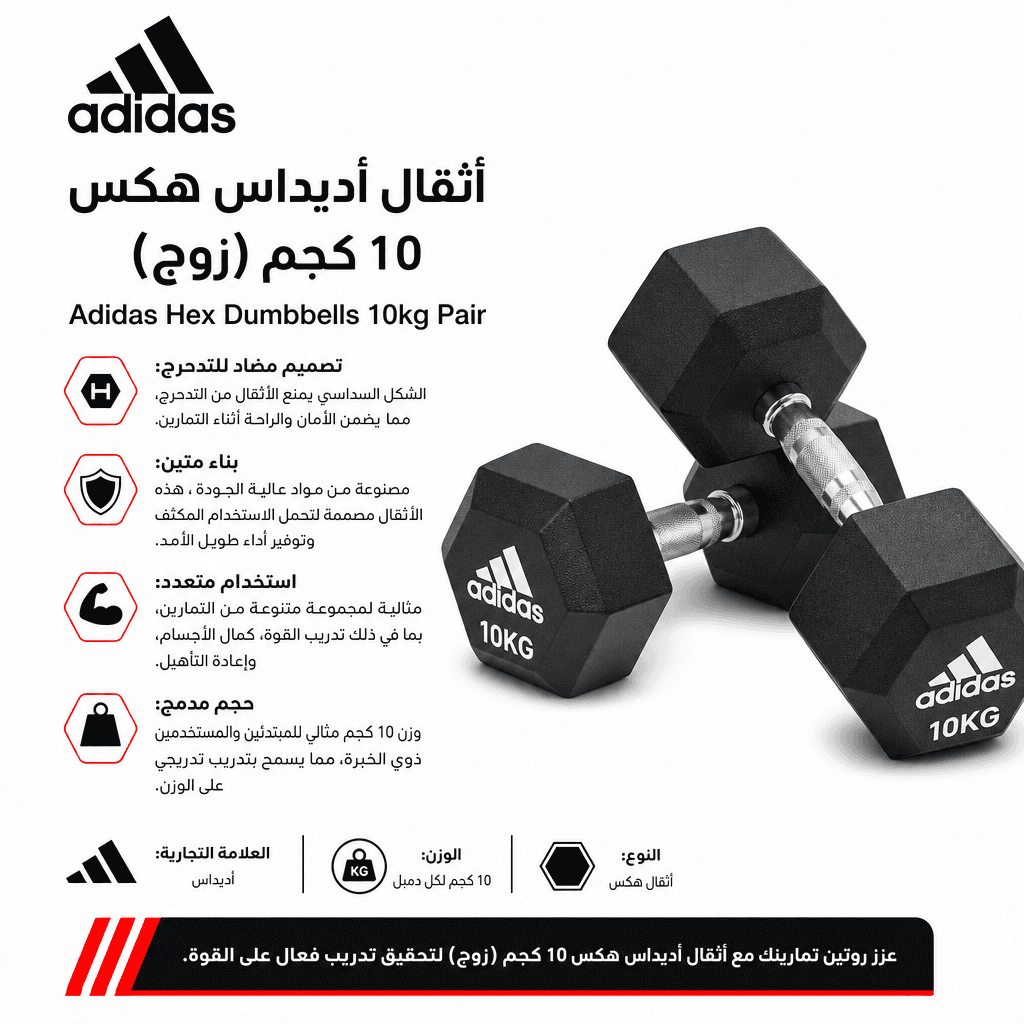 Adidas Hex Dumbbells 10kg Pair