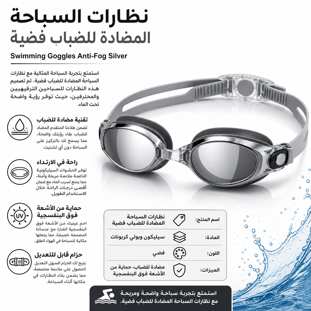 Swimming Goggles Anti-Fog Silver