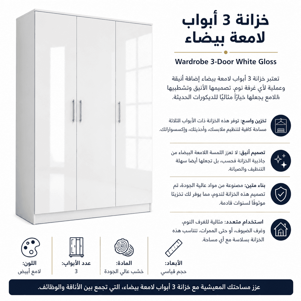 Wardrobe 3-Door White Gloss