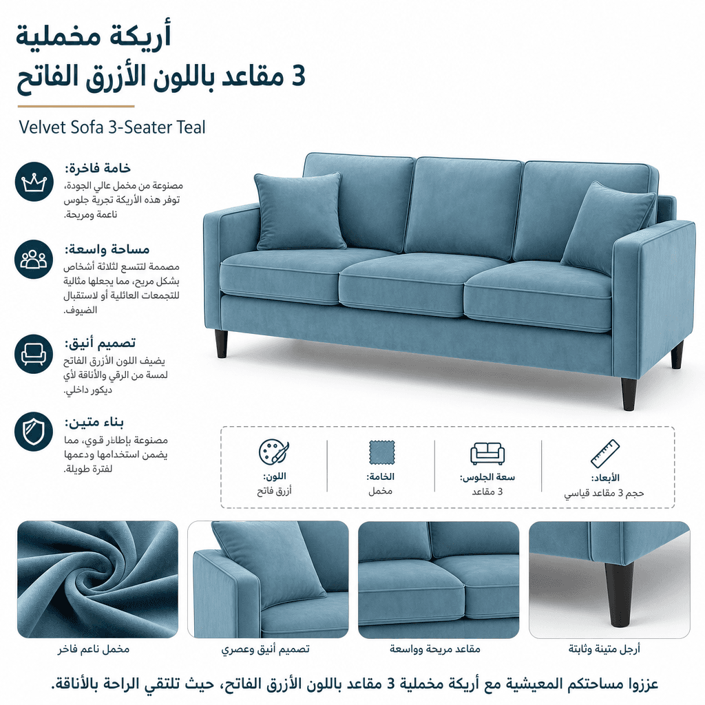 Velvet Sofa 3-Seater Teal