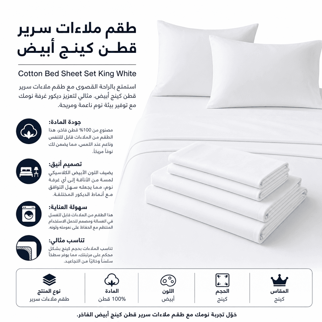 Cotton Bed Sheet Set King White